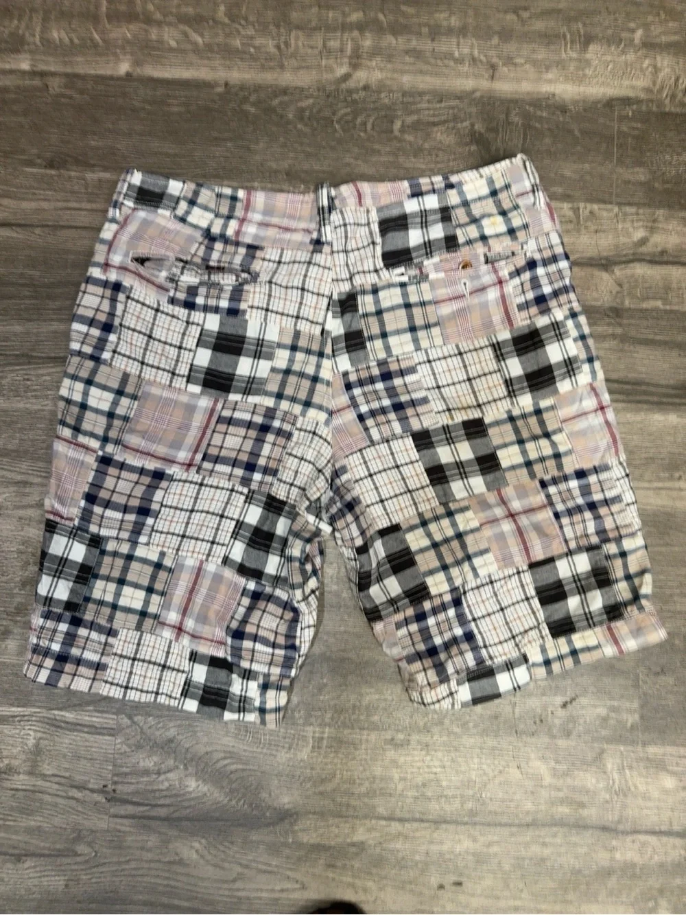 J. Crew Men's Patchwork Plaid Cotton Shorts - Navy/Beige/Black